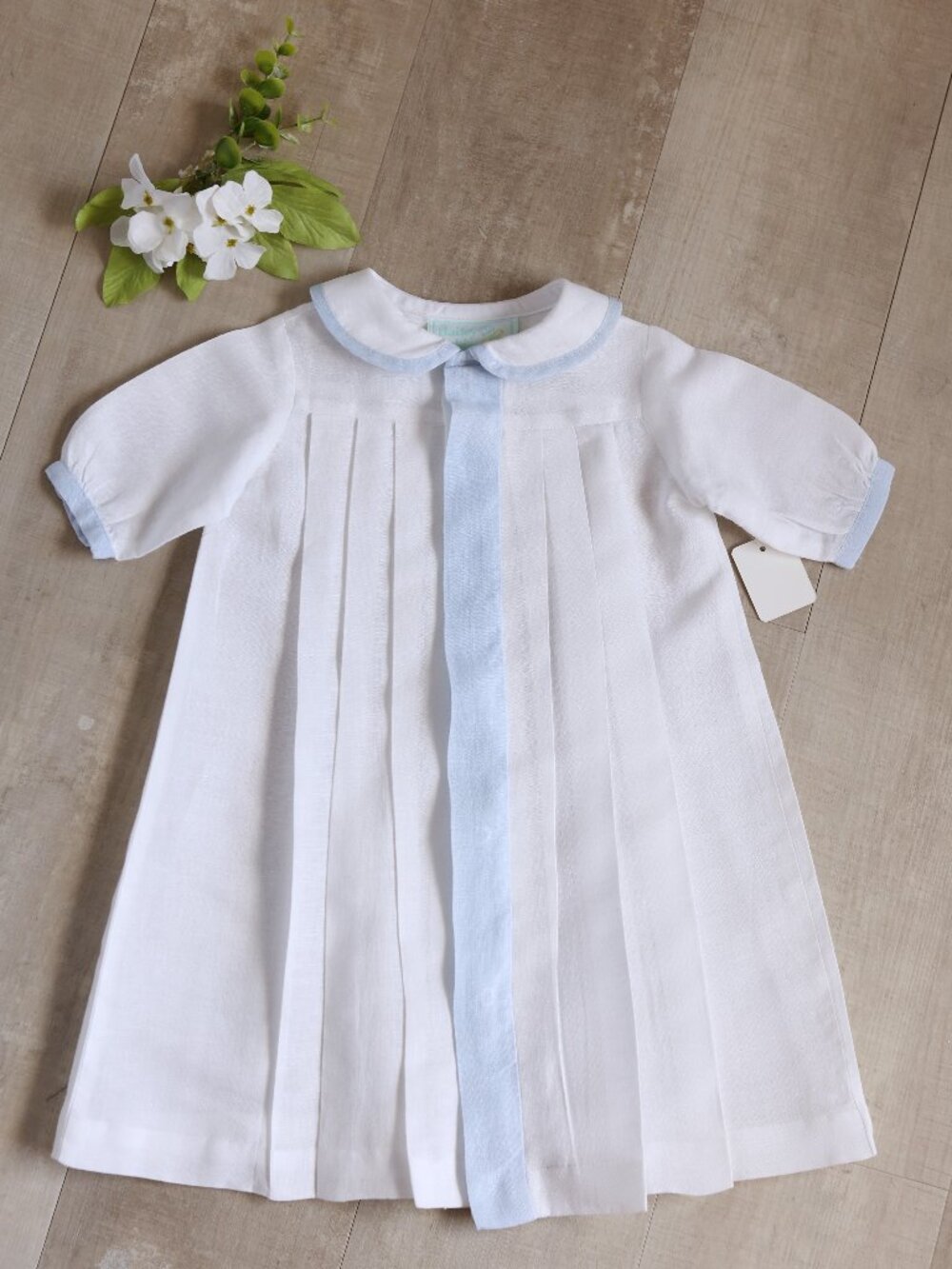 Boy's White & Blue Linen Daygown Vintage Bailey Babies Newborn/3M Rare Find